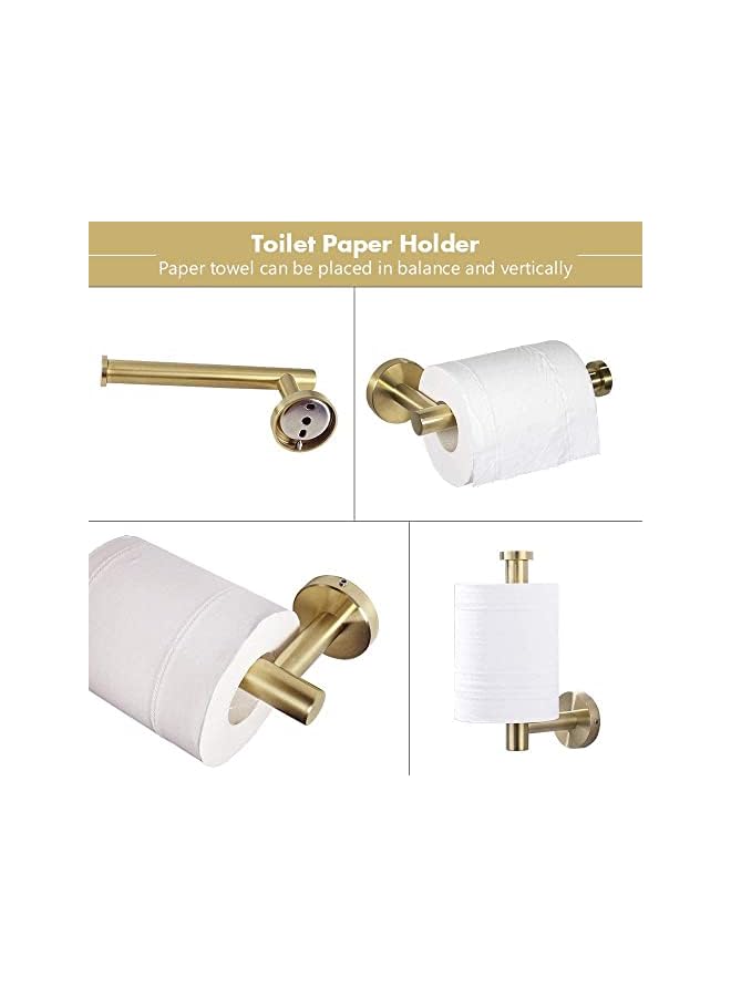 PROMASS 4 Piece Bathroom Towel Rack Hardware Set SUS304 Thicken Stainless Steel Wall Mounted - Include 16" Hand Towel Bar，Toilet Paper Holder，2 Robe Towel Hooks Brushed Bathroom Accessories Kit (Gold) - Image 3