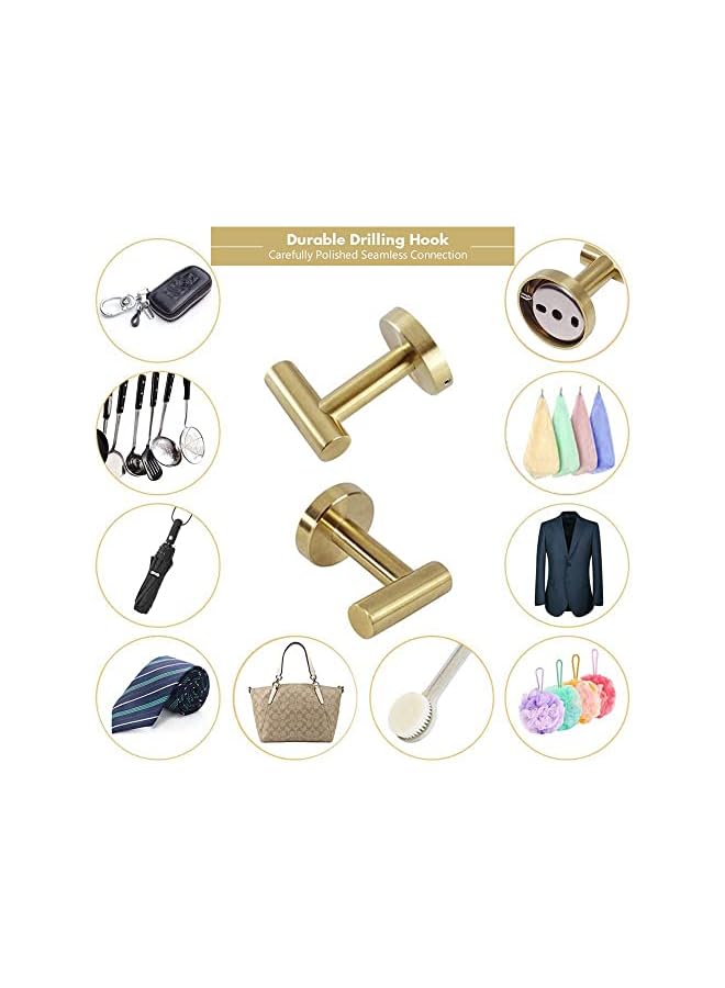 PROMASS 4 Piece Bathroom Towel Rack Hardware Set SUS304 Thicken Stainless Steel Wall Mounted - Include 16" Hand Towel Bar，Toilet Paper Holder，2 Robe Towel Hooks Brushed Bathroom Accessories Kit (Gold) - Image 5
