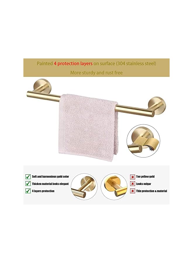 PROMASS 4 Piece Bathroom Towel Rack Hardware Set SUS304 Thicken Stainless Steel Wall Mounted - Include 16" Hand Towel Bar，Toilet Paper Holder，2 Robe Towel Hooks Brushed Bathroom Accessories Kit (Gold) - Image 4