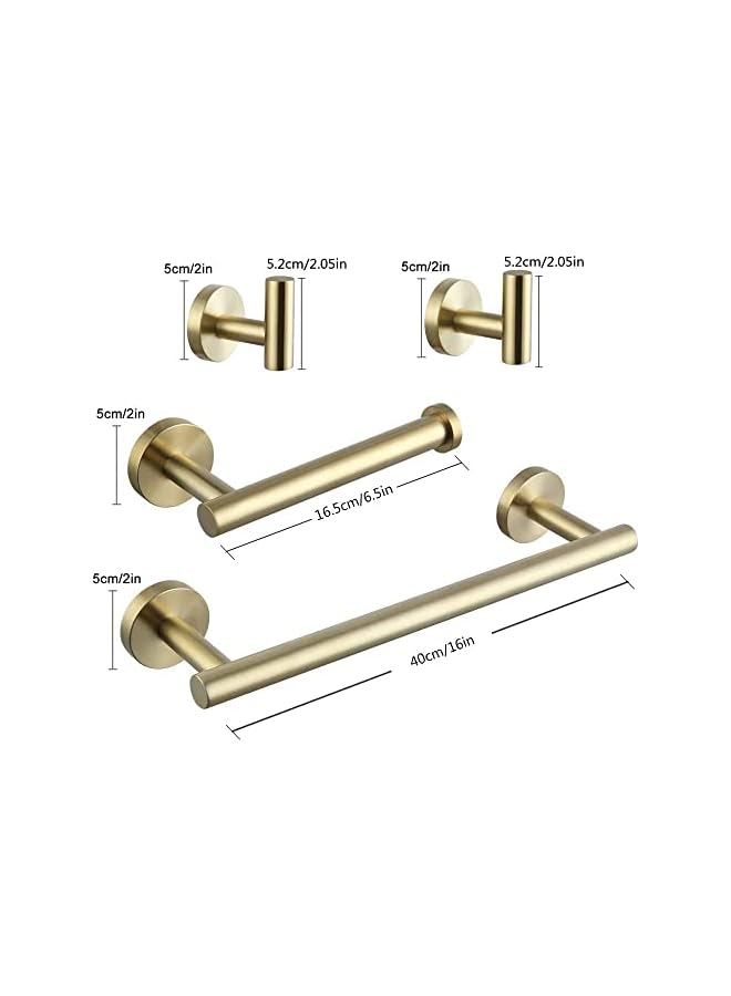 PROMASS 4 Piece Bathroom Towel Rack Hardware Set SUS304 Thicken Stainless Steel Wall Mounted - Include 16" Hand Towel Bar，Toilet Paper Holder，2 Robe Towel Hooks Brushed Bathroom Accessories Kit (Gold) - Image 2