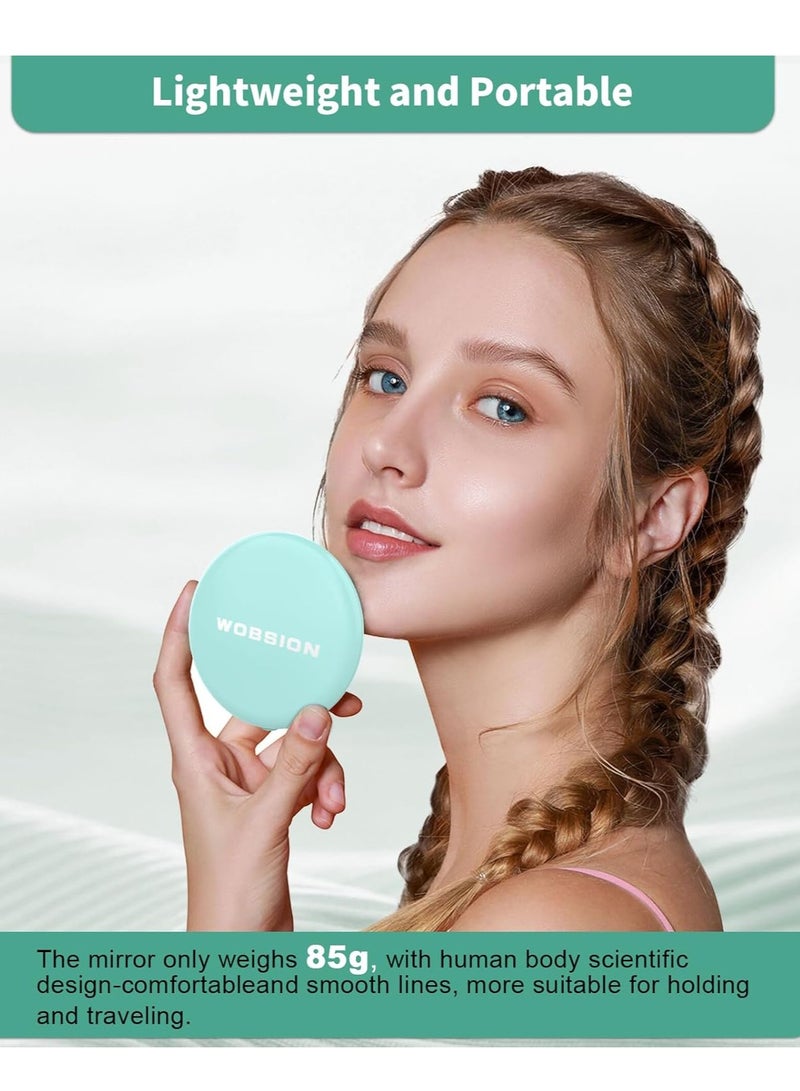 wobsion wobsion Travel Compact Mirror,Portable 1x/10x LED Makeup Mirror with Magnification,Handheld 2-Sided Pocket Mirror, 3.5in Small Mirror for Purse,Handbag,Gifts,Cyan  - Image 2