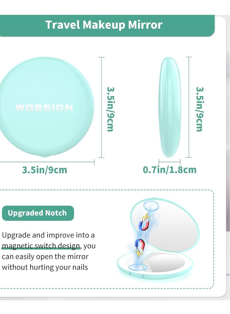 wobsion wobsion Travel Compact Mirror,Portable 1x/10x LED Makeup Mirror with Magnification,Handheld 2-Sided Pocket Mirror, 3.5in Small Mirror for Purse,Handbag,Gifts,Cyan  - Image 4