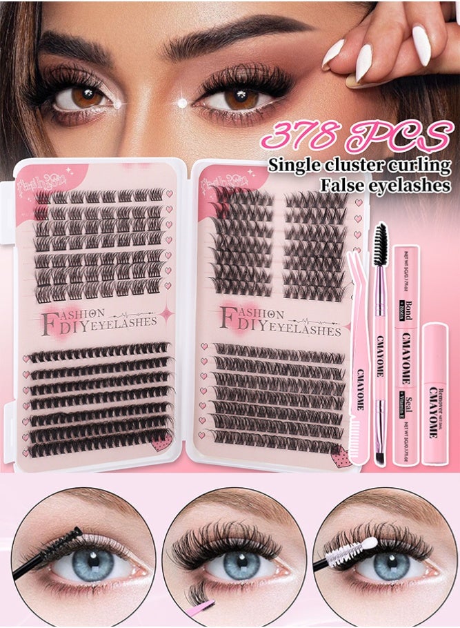 CMAYOME 4 Styles DIY Lash Extension Set, 378 Clusters 8-16mm Mixed Individual Lashes, Natural Curl Segmented Volume False Eyelashes for Daily Use - Image 1