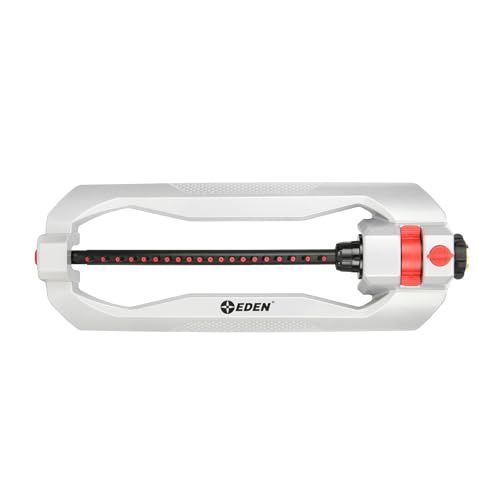 Eden 94111 Heavy Duty Metal Oscillating Sprinkler Covers Up to 3328 sq ft 20 Precision Nozzles Flow Control Adjustable Range Quick Connect Bundle Silver Red Black - Image 3