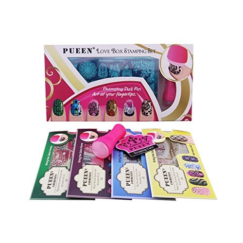 PUEEN Nail Art Stamping LOVE BOX I - 4 Lover Collection Plates - 125x65mm Unique Nailart Polish Stamping Manicure Image Plate Accessories Kit - BH000576 - Image 1