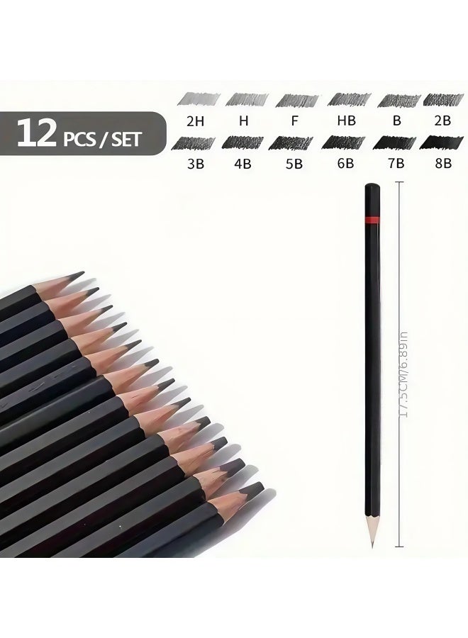 12pcs Boxed 2H-8B Professional Sketch Pencil Set, Suitable for Drawing and Painting Art Supplies, Essential School Stationery Gift for Back to School, Must-Have Art Academy Gift, School Essentials - Image 2