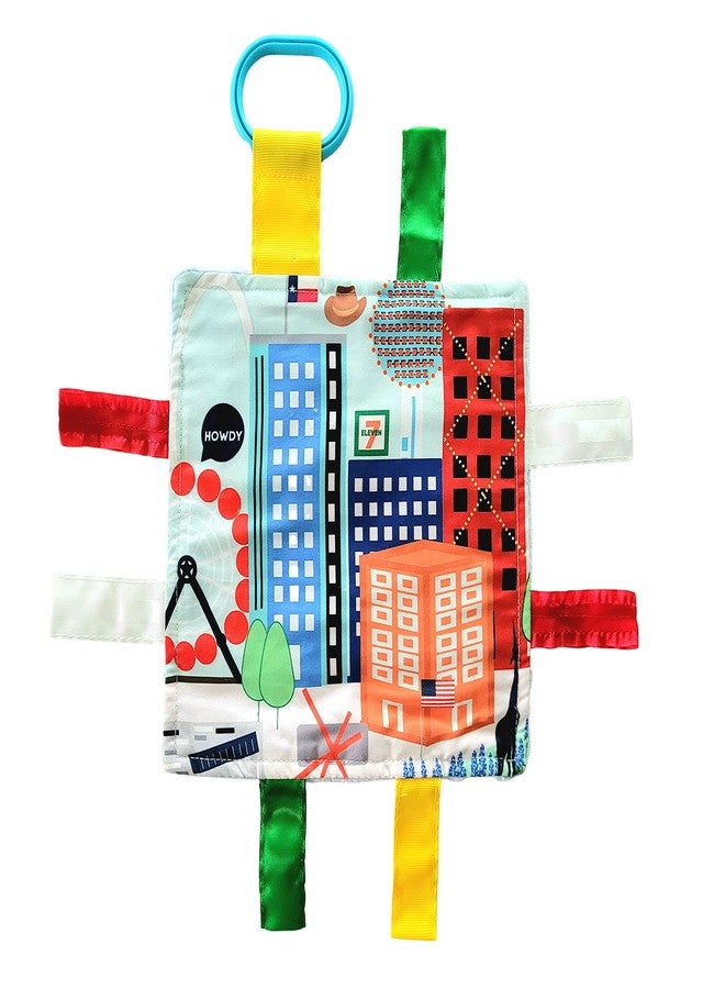 The Learning Lovey Baby Jack & Co 8x8” Learning Lovey Dallas Texas Tag Toys for Babies - Baby Crinkle Toys - Soft & Safe - Learn USA Cities and Shapes - Ideal Baby Toy & Gift BPA Free w/Stroller Clip - Image 1