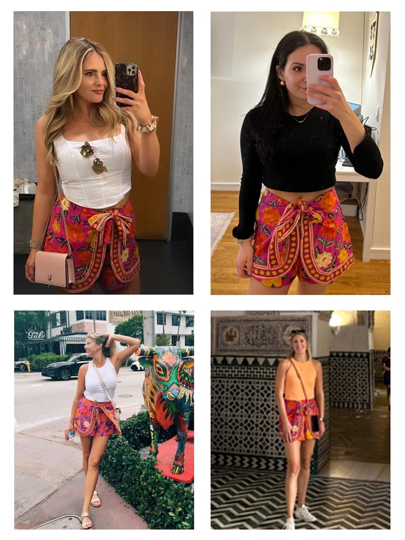 Breoklla Women's Boho Wrap Skort High Waist Mini Flowy Floral Skirt Shorts for Beach Vacation Summer Festival Outfit (2509B,Black,L) - Image 2
