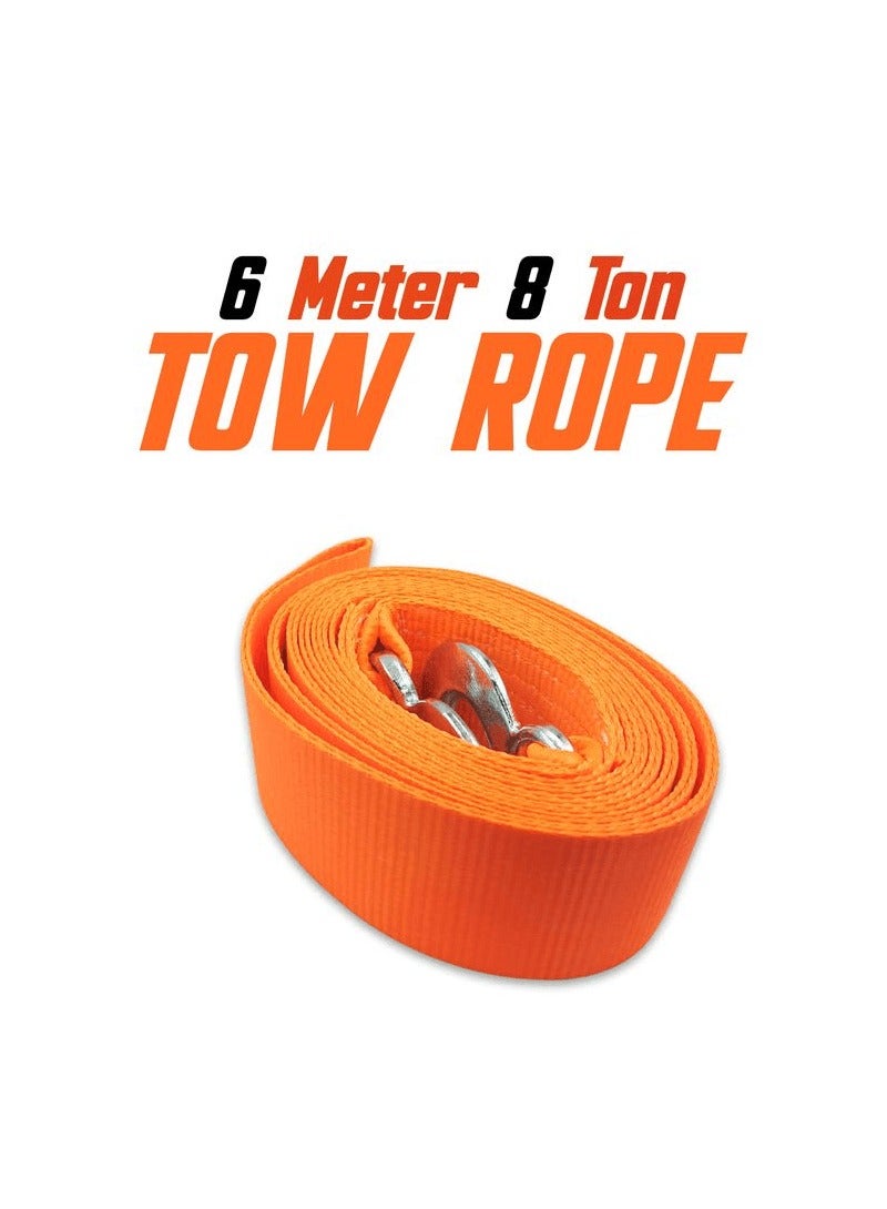 FAJ Premium 6M/8T Vehicle Tow Rope with High Visibility Orange Webbing, 8 Ton Capacity Recovery Strap with Safety Clips and Storage Bag for Emergency Off-Road & Roadside Assistance - FAJ TR8006 - Image 1