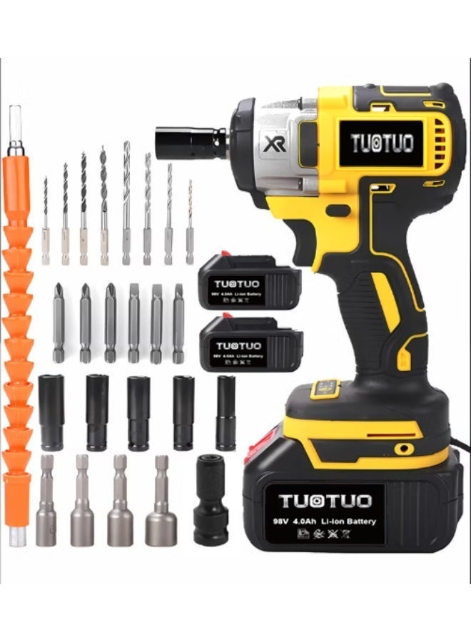 TUOTUO Upgraded model The key to power! TUOTUO power tools, 98V Upgrade brushless lithium-ion impact wrench set, high torque performance, Equipped with two 4.0ah batteries， instantly improve your work efficiency - Image 2