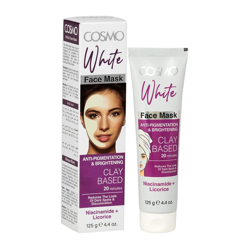 Cosmo Face Care Anti Pigmentation & Brightening Clay Based Face Mask 125g White, Reduces Dark Spots & Discoloration, Niacinamide + Licorice - Image 2