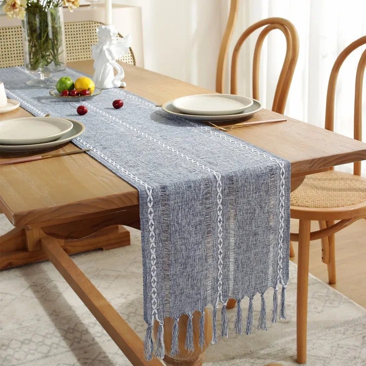 Y&D Solid Color Handcrafted Braided Tassels Table Runners – American Country Style Hollow Weave Tablecloth Runner for Home Decor, Party & Banquet - Image 1