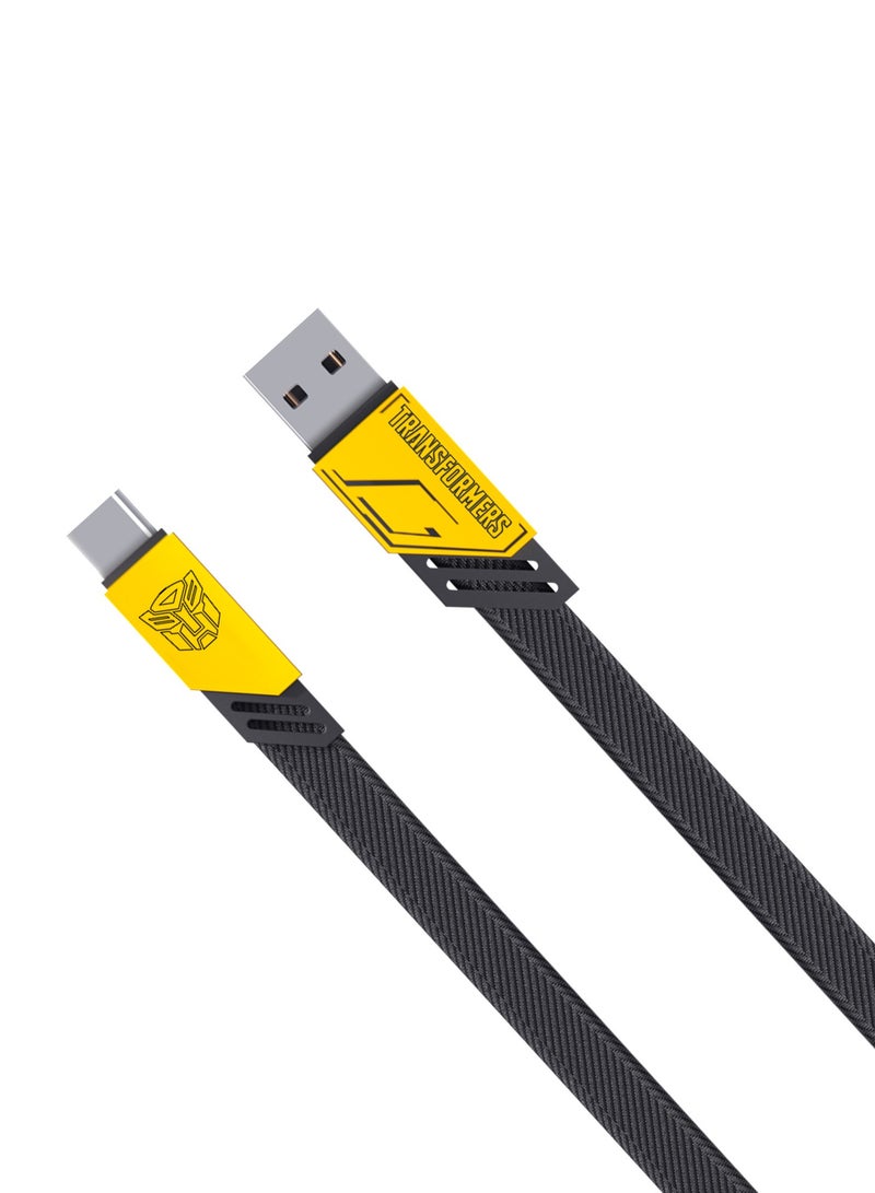 TRANSFORMERS TF-A08 Fast Charging Braided Cable – 100W Power, 1.5m USB-A to Type-C, Durable & Tangle-Free Design – Yellow - Image 1
