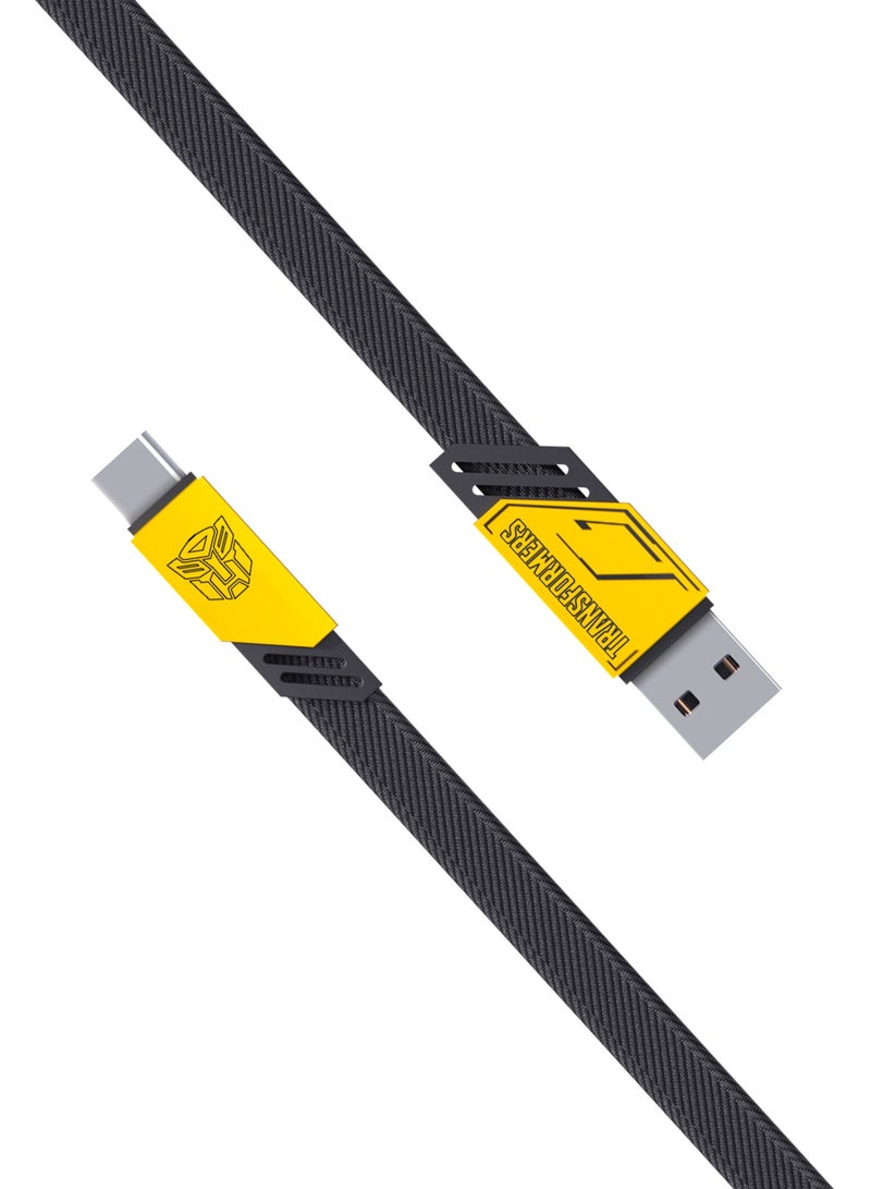 TRANSFORMERS TF-A08 Fast Charging Braided Cable – 100W Power, 1.5m USB-A to Type-C, Durable & Tangle-Free Design – Yellow - Image 2