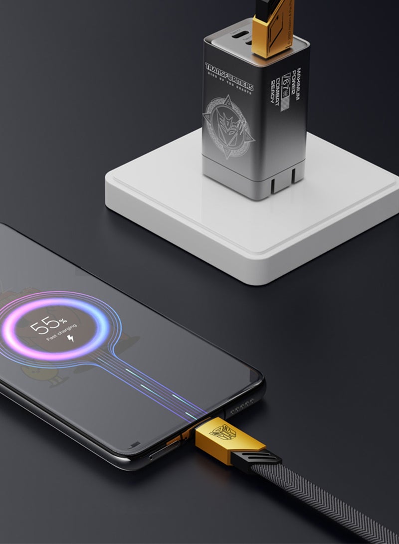 TRANSFORMERS TF-A08 Fast Charging Braided Cable – 100W Power, 1.5m USB-A to Type-C, Durable & Tangle-Free Design – Yellow - Image 3