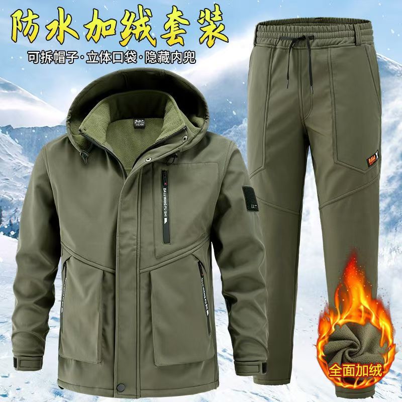 Fleece-Lined Charge Clothes Coat Work Clothes Waterproof Suit Men'S Cold-Proof Warm Upper And Lower Clothes Work Clothes - Image 2