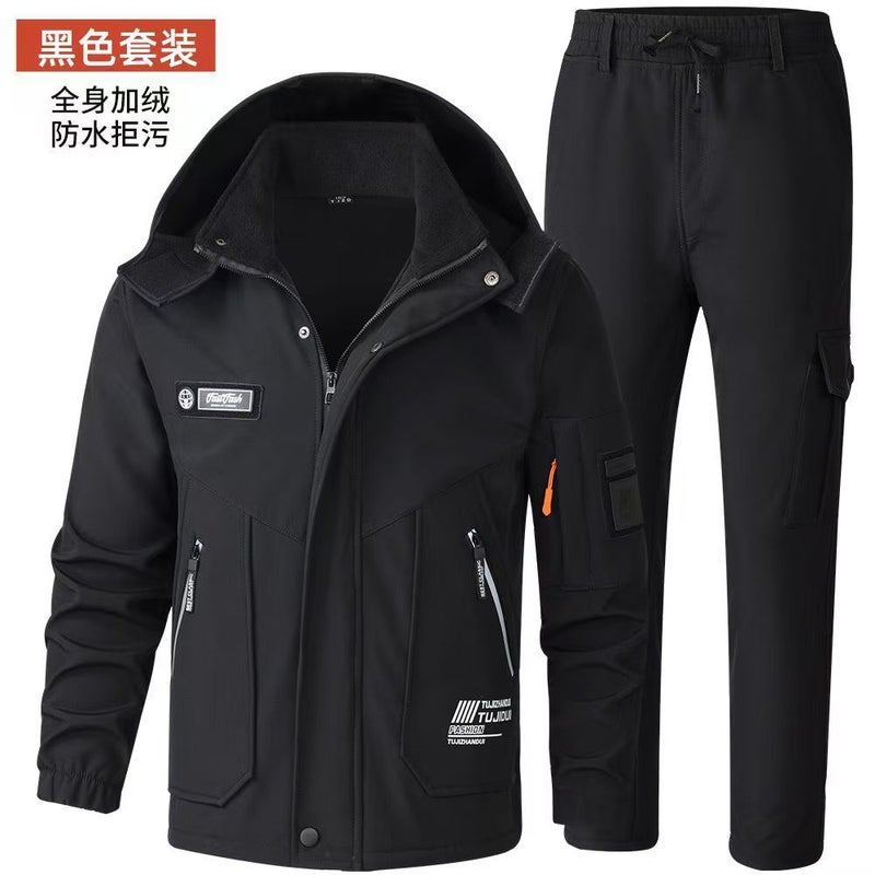 Fleece-Lined Charge Clothes Coat Work Clothes Waterproof Suit Men'S Cold-Proof Warm Upper And Lower Clothes Work Clothes - Image 1