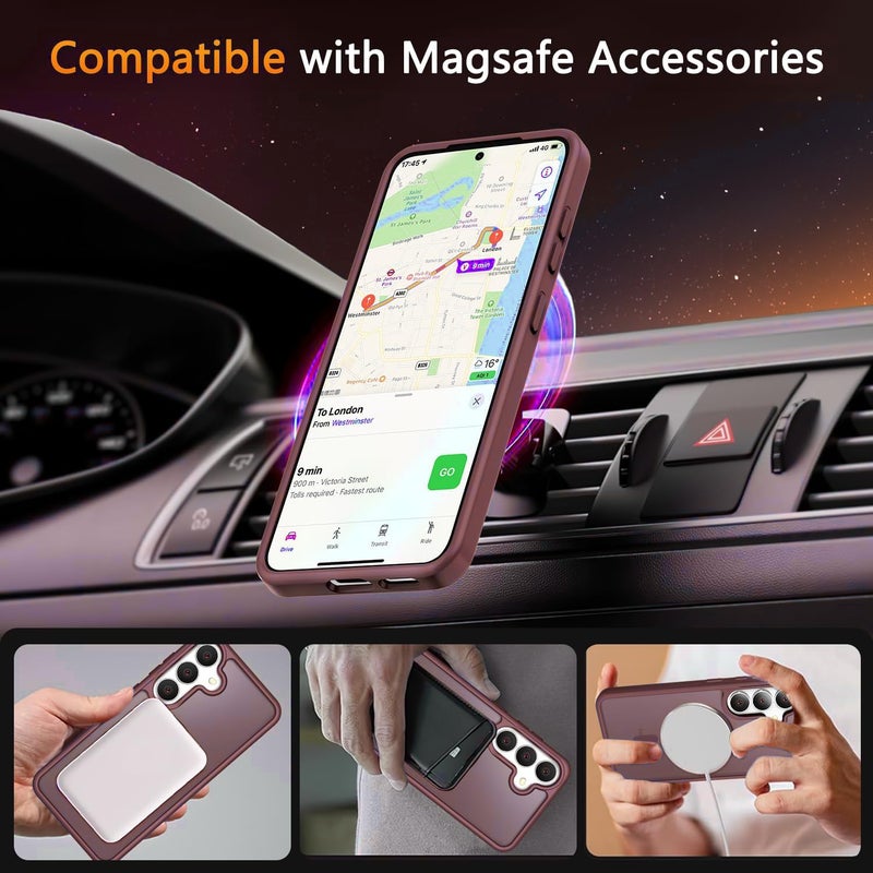 Elzzi Magnetic Guard Designed for Samsung S24 Fe Case Translucent Matte Hard PC + TPU Back Cover [Compatible with MagSafe] Anti-Scratch Phone Case (Wine Red) - Image 4