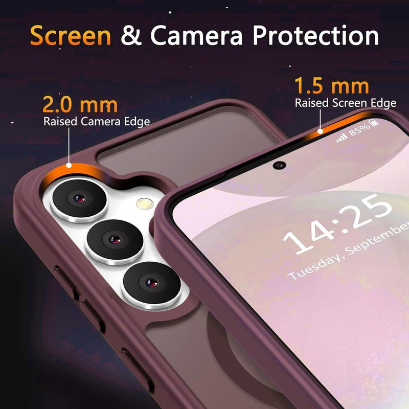 Elzzi Magnetic Guard Designed for Samsung S24 Fe Case Translucent Matte Hard PC + TPU Back Cover [Compatible with MagSafe] Anti-Scratch Phone Case (Wine Red) - Image 2