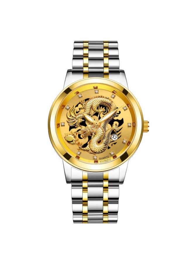 Generic Hot Fashion Calendar Men's Watch Men's Watch Steel Belt Non-mechanical Business Waterproof Square Diamond Chinese Dragon Watch 