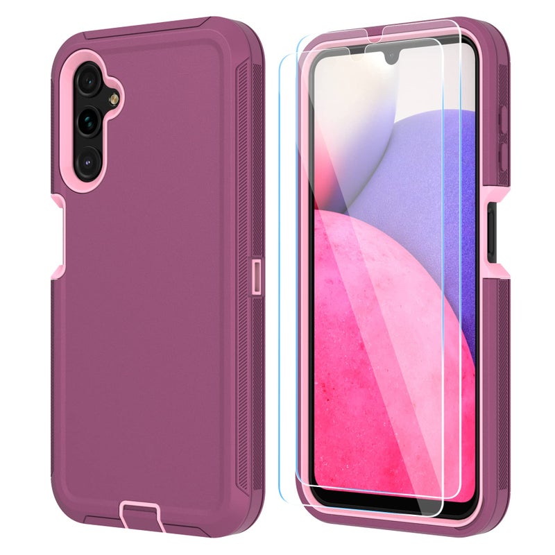 ONOLA Compatible with Samsung Galaxy A14 5G Case with HD Screen Protector, Heavy Duty Shockproof & Dropproof 3-Layer Cover Phone Case for Samsung A14,WineRed Pink - Image 1