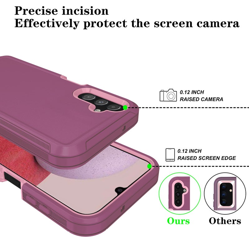 ONOLA Compatible with Samsung Galaxy A14 5G Case with HD Screen Protector, Heavy Duty Shockproof & Dropproof 3-Layer Cover Phone Case for Samsung A14,WineRed Pink - Image 3