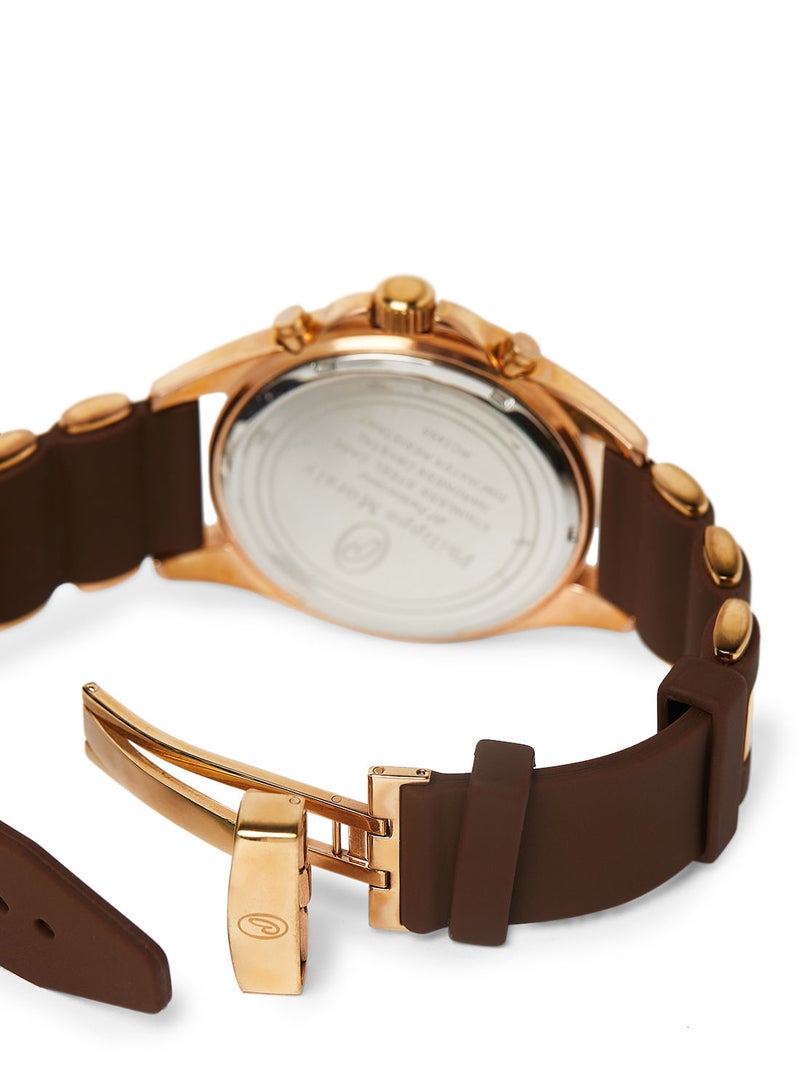 Philippe Moraly of Switzerland ساعة يد كرونوغراف بحزام مطاطي RC1455ROO - 45.5 مم - بني - Image 3