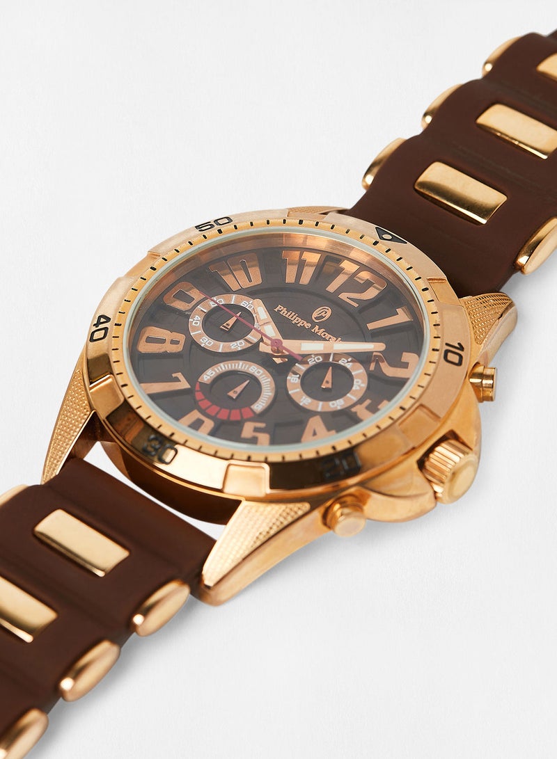 Philippe Moraly of Switzerland ساعة يد كرونوغراف بحزام مطاطي RC1455ROO - 45.5 مم - بني - Image 2