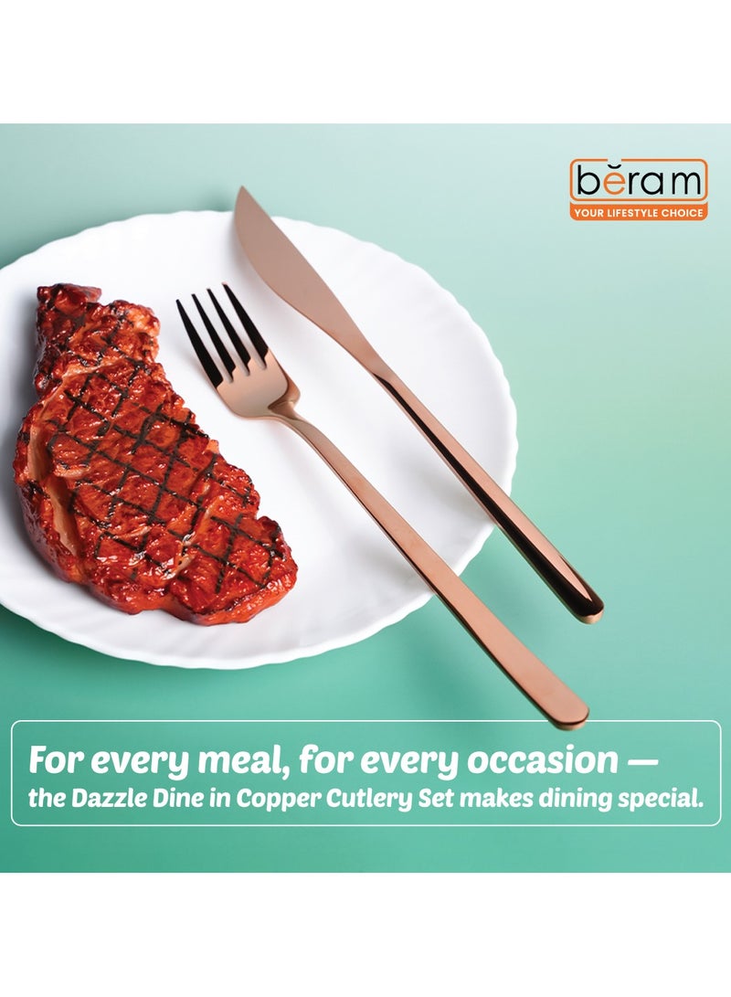 Dazzle Dine Cutlery Set, Elegant Stainless Steel with PVD Copper Finish, 18/10 Grade Kitchen Utensils Set, Tableware Set for Home, Restaurants and More - Image 2
