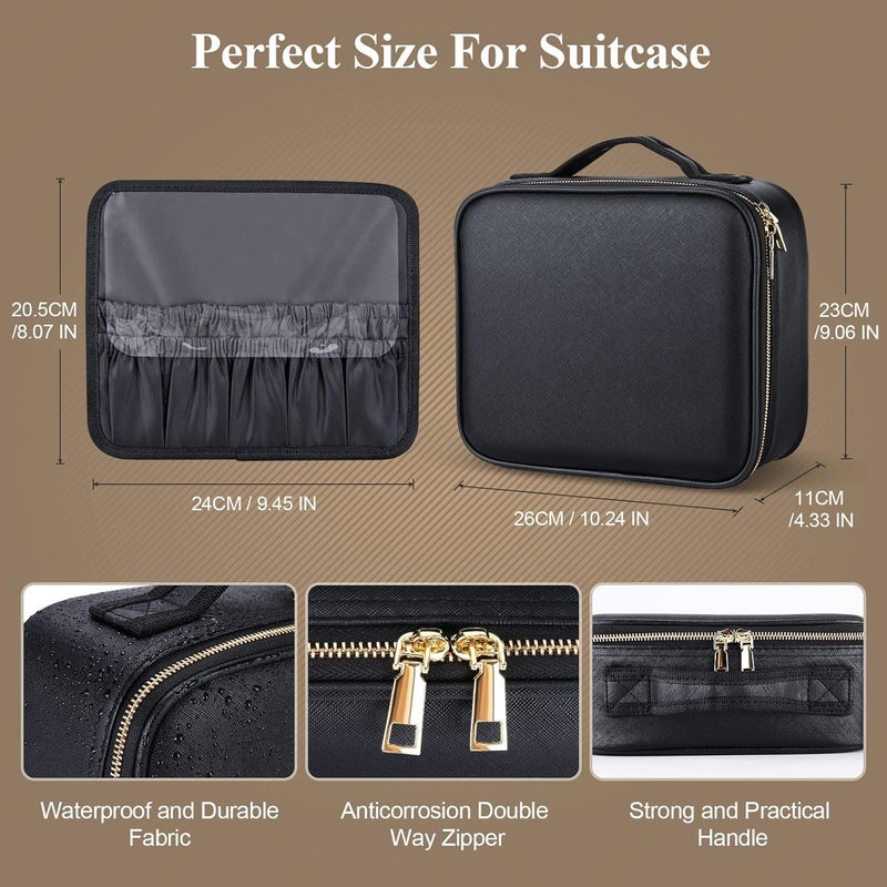 CVM ENTERPRISE Travel Makeup Bag with Adjustable Dividers for Cosmetics Makeup Brushes Toiletries Jewelry Black LED Mirror Small Makeup Bag with Mirror - Image 4