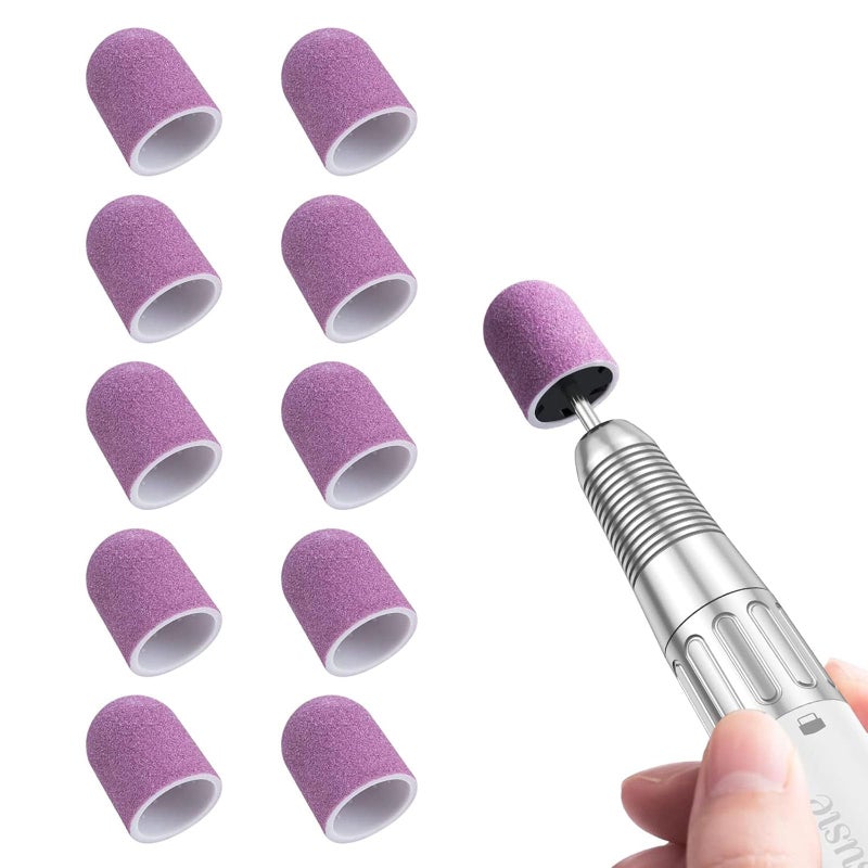 MelodySusie MelodySusie 10 Pcs Nail Sanding Caps Nail Drill Bits 180 Fine Grit for Foot File Callus Remover Manicure Pedicure Nail Polishing Burr Home Salon Use Purple 13mm