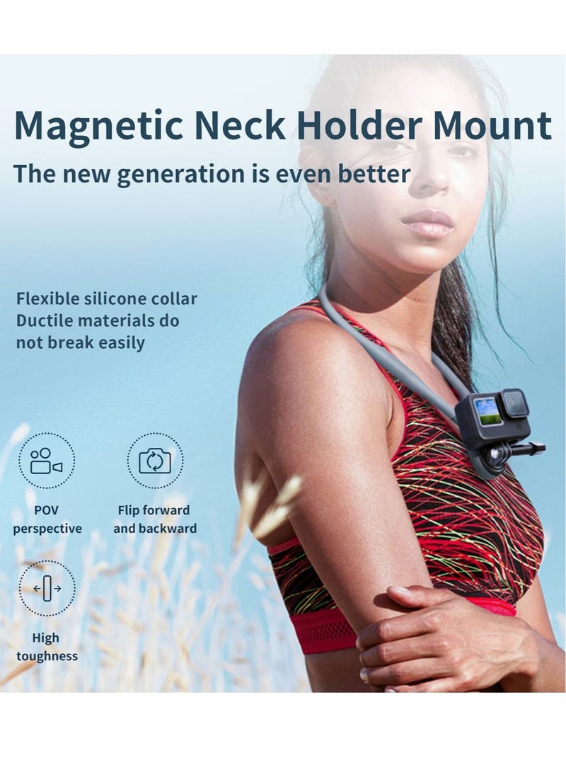 Captaintech Magnetic POV Neck Selfie Holder for Phone GoPro, Video Vlog Necklace Collar Holder Chest Shoulder Body Strap Mount for Go Pro for Max for Hero for Insta360 for DJI Action for iPhone for Android - Image 4