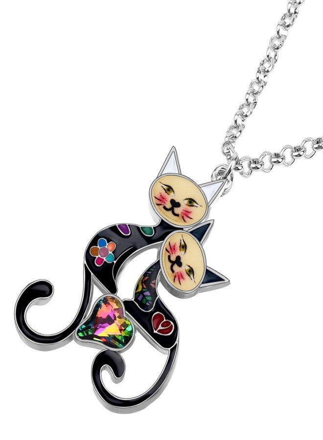 BONSNY Valentine's Day Enamel Rhinestone Couples lover Cat Necklaces Pendant for Women Jewelry - Image 3