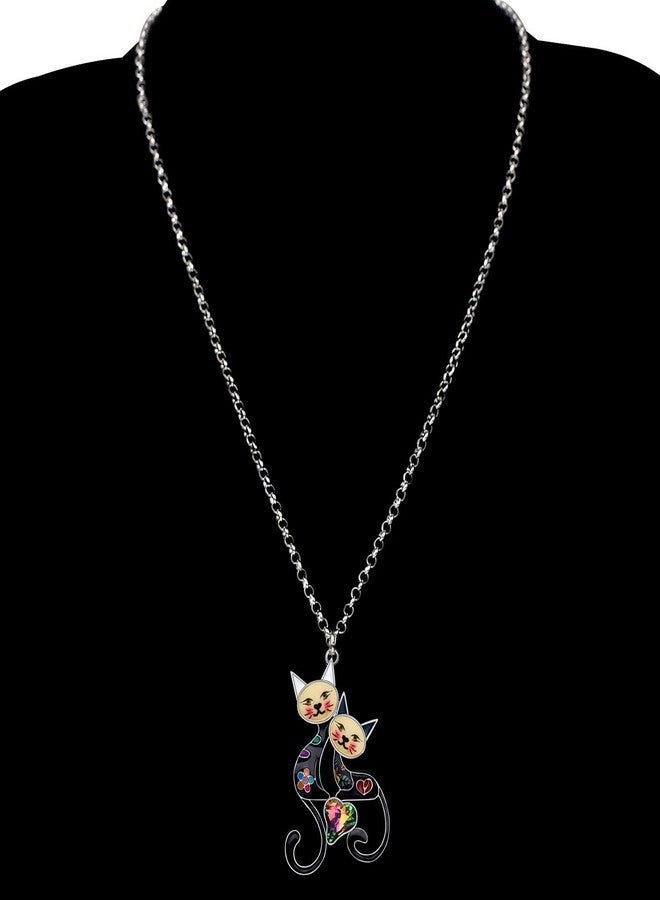 BONSNY Valentine's Day Enamel Rhinestone Couples lover Cat Necklaces Pendant for Women Jewelry - Image 2
