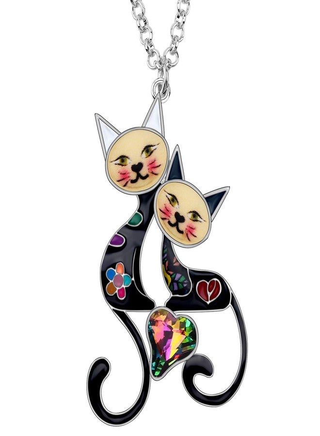 BONSNY Valentine's Day Enamel Rhinestone Couples lover Cat Necklaces Pendant for Women Jewelry - Image 1