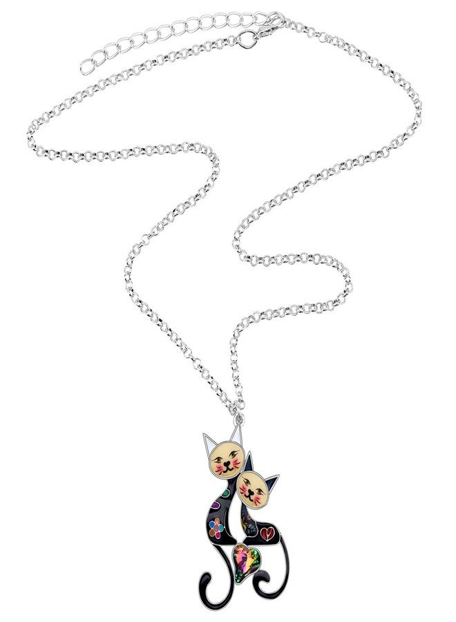 BONSNY Valentine's Day Enamel Rhinestone Couples lover Cat Necklaces Pendant for Women Jewelry - Image 4