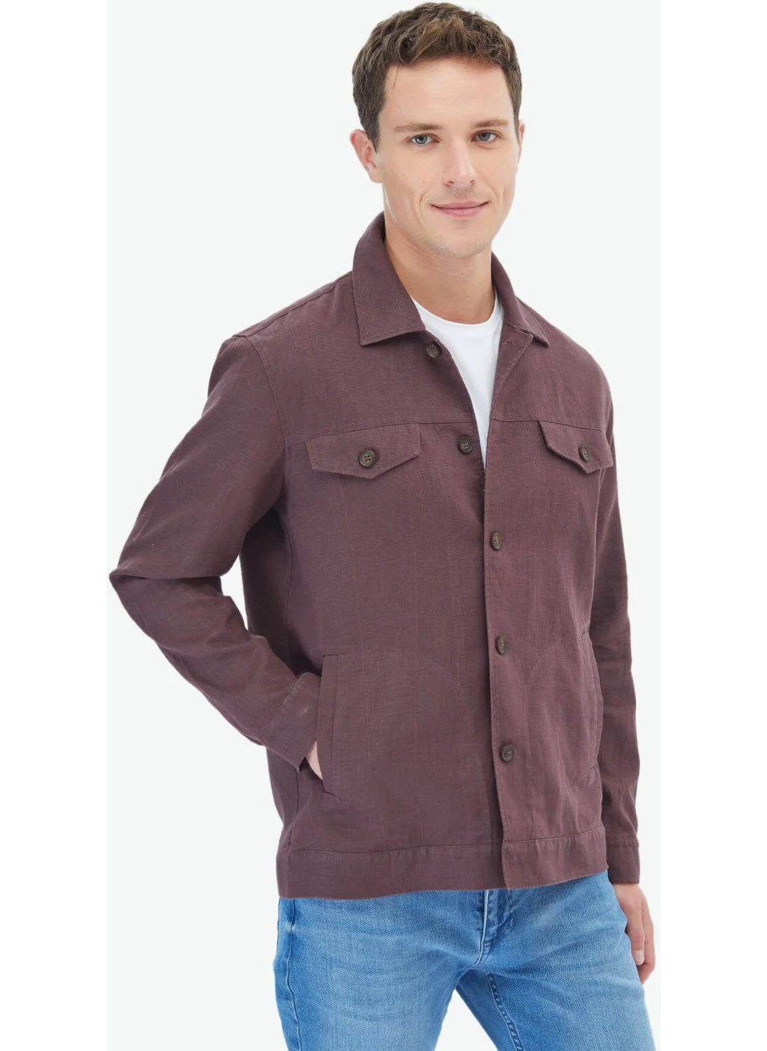 Kip Plum Regular Fit Woven Overshirt