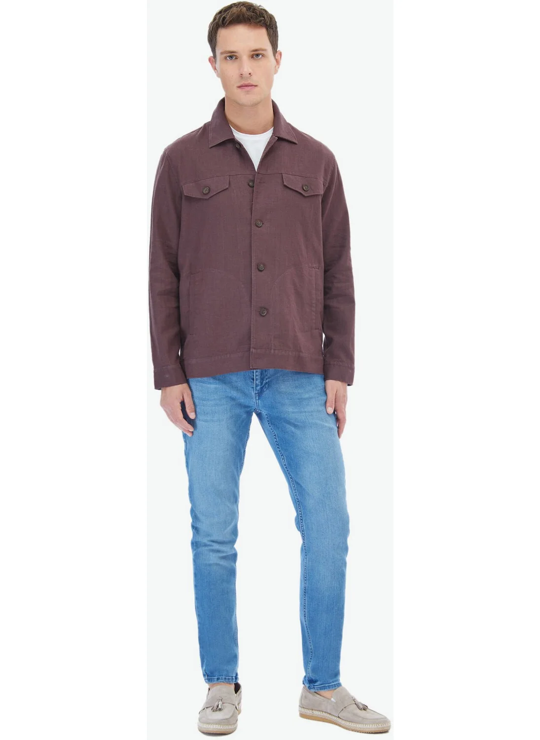 Kip Plum Regular Fit Woven Overshirt