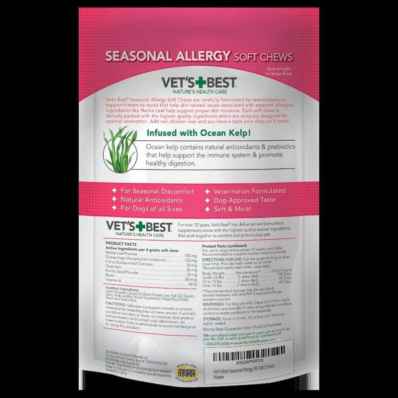 Vet's Best Seasonal Allergy Soft Chew Dog Supplements | Soothes Dogs Skin Irritation Due to Seasonal Allergies | Maintain Histamine Levels | 90 Day Supply - Image 2