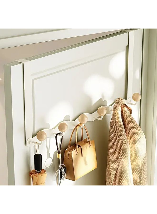 White 5 Hooks Boho Style Aluminum Door Mounted Backpack and Bag Organizer with Round Beads - Image 2