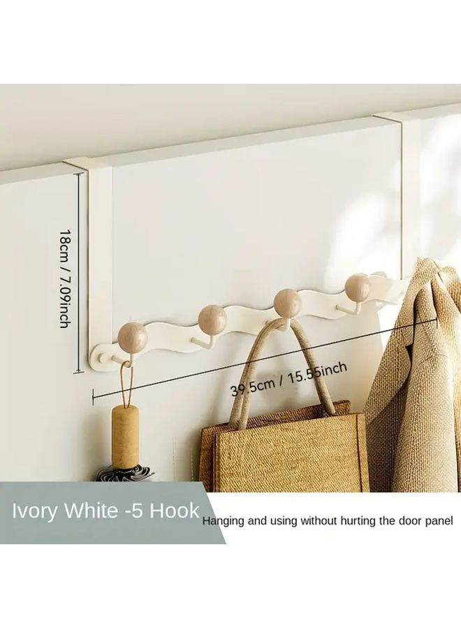 White 5 Hooks Boho Style Aluminum Door Mounted Backpack and Bag Organizer with Round Beads - Image 1