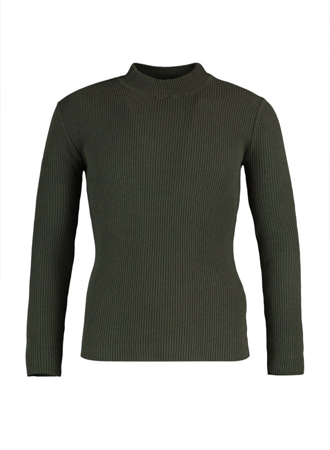 trendyol Khaki Fitted Cotton Slim Fit Half Turtleneck Ribbed Knitwear Sweater - Image 5