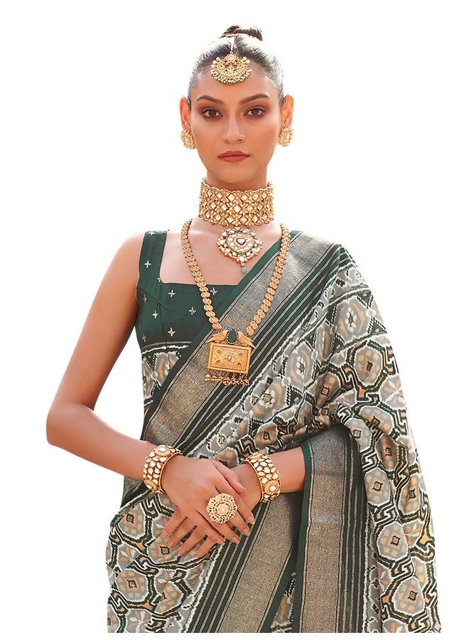 saree mall ساري مول ساري حرير إكات باتولا للنساء مع قطعة بلوزة غير مخيطة (رمادي_SMRTHYA578_RW) - Image 1