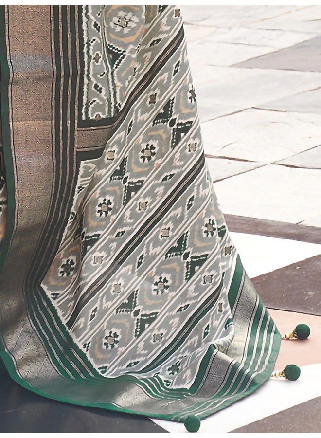 saree mall ساري مول ساري حرير إكات باتولا للنساء مع قطعة بلوزة غير مخيطة (رمادي_SMRTHYA578_RW) - Image 5