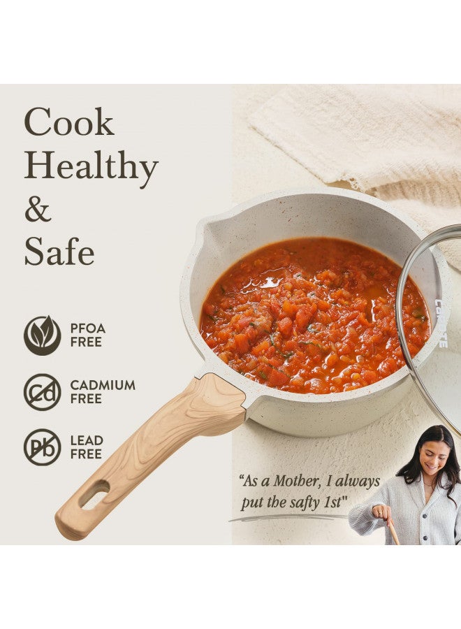 CAROTE CAROTE 1.5Qt & 2.5Qt Sauce Pan Set with Lid Nonstick Saucepan 4 Pcs Non Stick Sauce Pots Cooking Pot with Pour Spout, Easy to Clean, Small Kitchen Pots Induction Pot, PFOA FREE (White Granite)  - Image 3