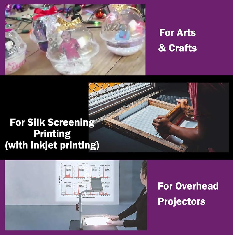 هادي فيلم شفافية نفث الحبر، ٢٥ ورقة، مقاس A4، شفاف ١٠٠٪، أوراق أسيتات للحرف اليدوية، عروض أجهزة العرض العلوية، تتبع الأفلام، التصميم الجرافيكي، الطباعة على الشاشة، سريع الجفاف، فيلم طباعة - Image 4