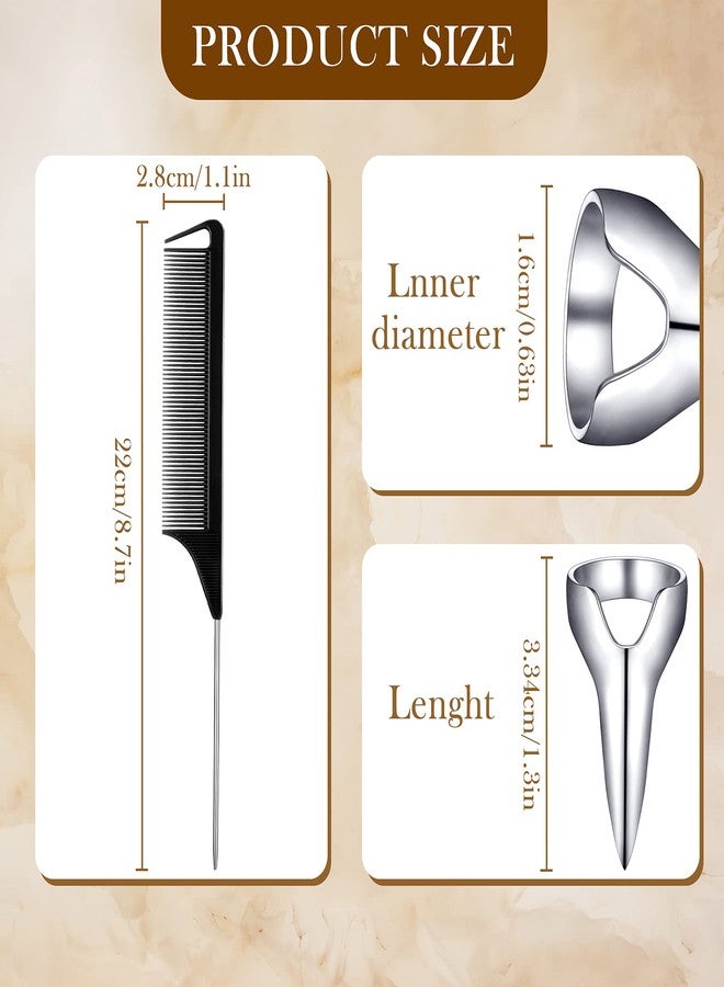 Zopeal 9 Pieces Metal Hair Parting Rings and pinky Selecting Tools Retro Nail Finger with Steel Comb Pointed Styling Combs for Hair stitch Braiding Curling Extension Halloween Cosplay(Gold, Silver) - Image 2