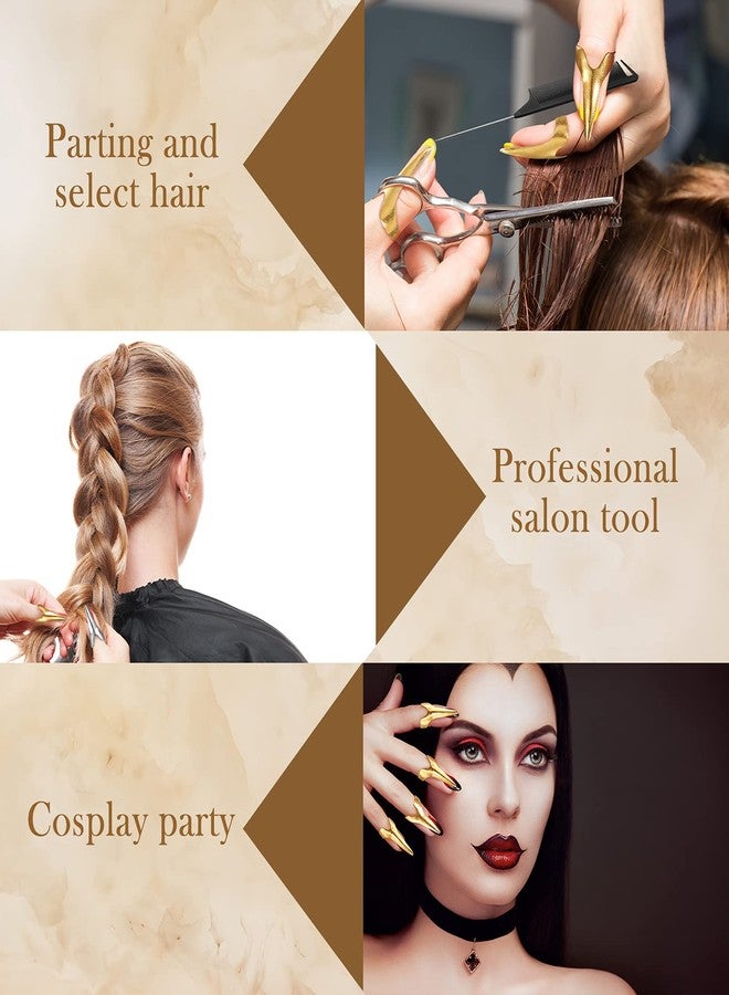 Zopeal 9 Pieces Metal Hair Parting Rings and pinky Selecting Tools Retro Nail Finger with Steel Comb Pointed Styling Combs for Hair stitch Braiding Curling Extension Halloween Cosplay(Gold, Silver) - Image 5