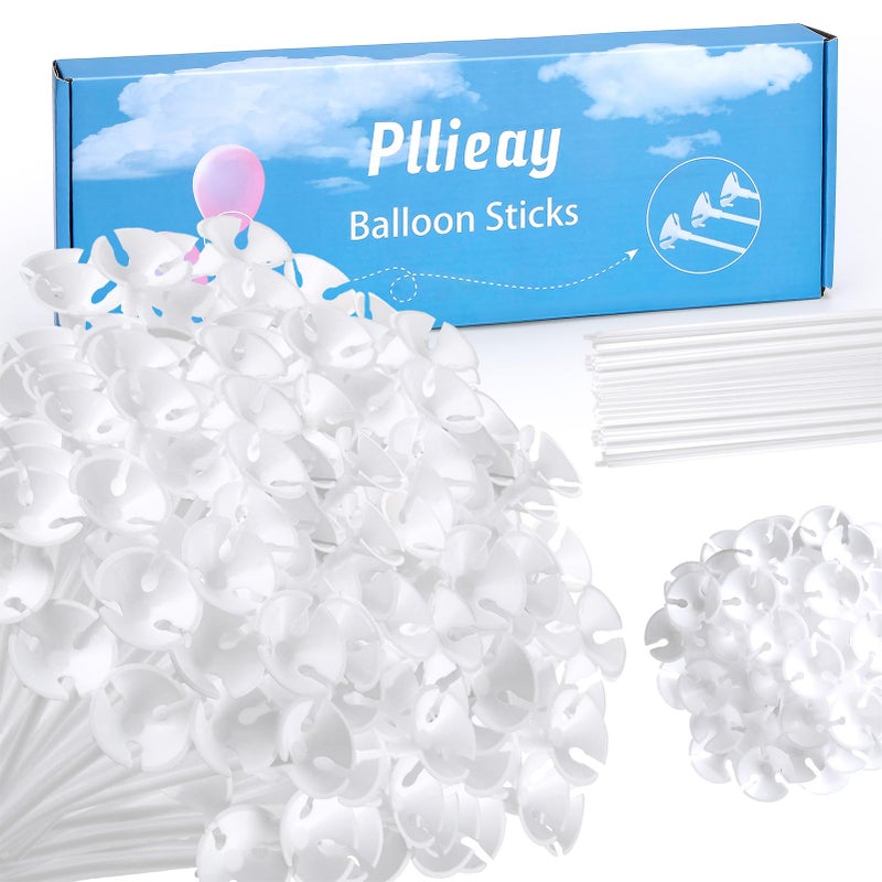 Pllieay 300 Pieces 16 Inch White Plastic Balloon Sticks Holders with Balloon Cups, Reusable Balloon Stand Balloon Sticks for Centerpieces, Wedding, Birthday, Party, Anniversary Decoration - Image 1