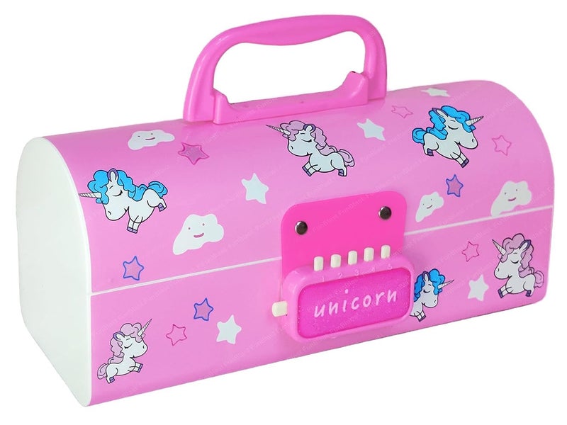 LONGMIRE Plastic Pencil Box with Code Lock Pen Case Large Capacity Multi-Layer Multi-Function Storage Bag Secret Compartment Pencil Box for Kids- Multi-Color (Cute Pink) - Image 1